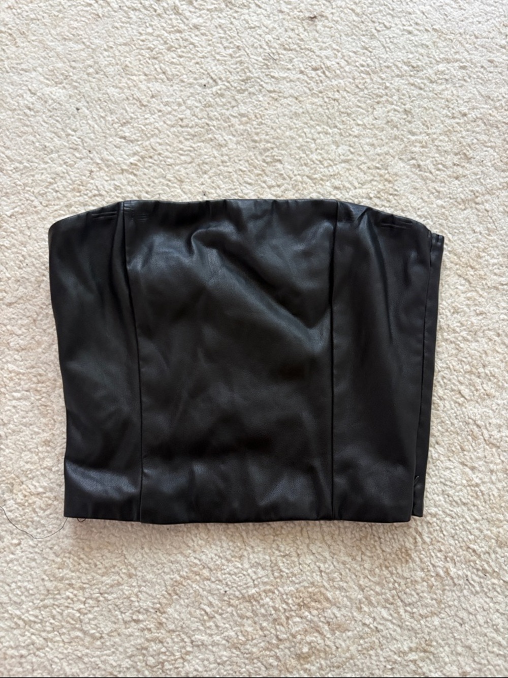 Tiger Mist Black Faux Leather Strapless Crop Top